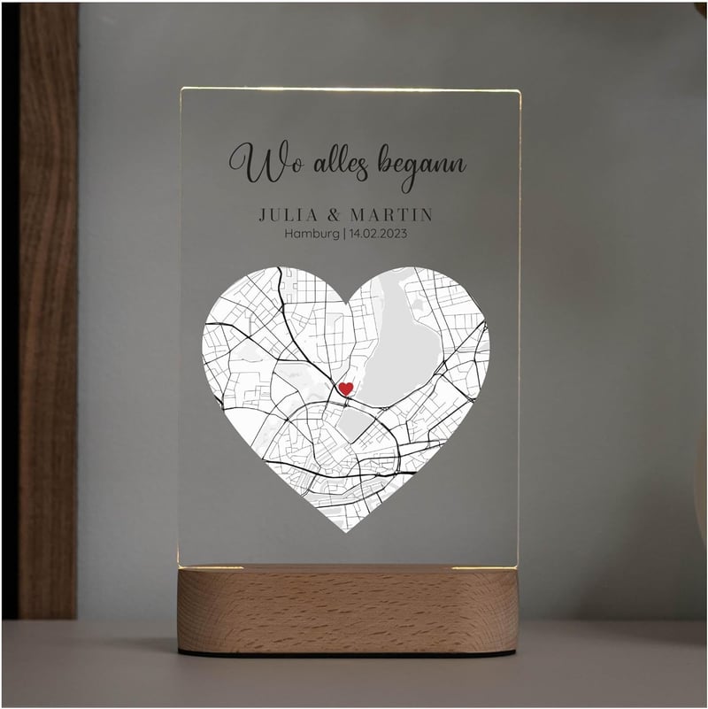 Jahrestagsgeschenk: Personalisierte Acrylkarte mit Koordinaten 20x15 cm