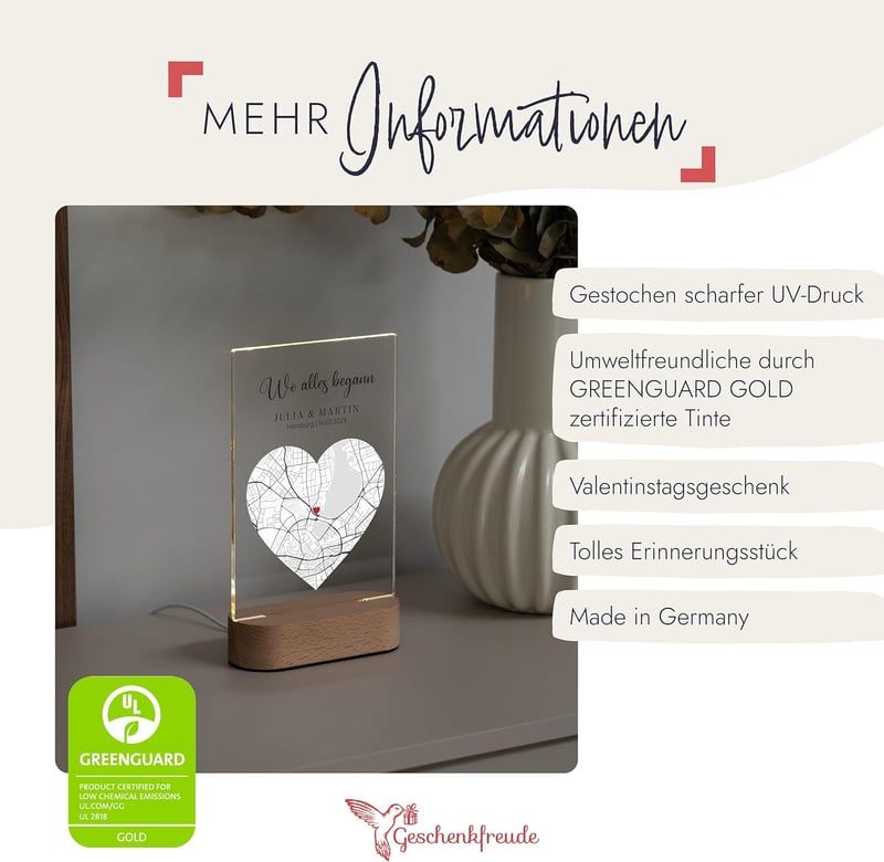 Jahrestagsgeschenk: Personalisierte Acrylkarte mit Koordinaten 20x15 cm
