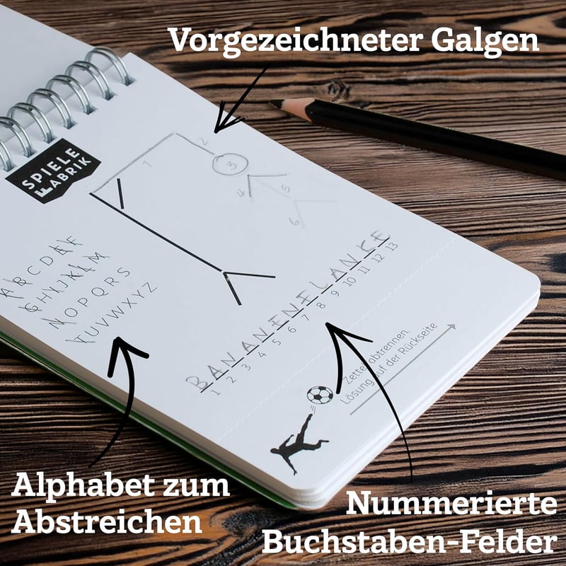 Fußballgeschenk: Galgenmännchen für Fans – Spiel im A6-Format