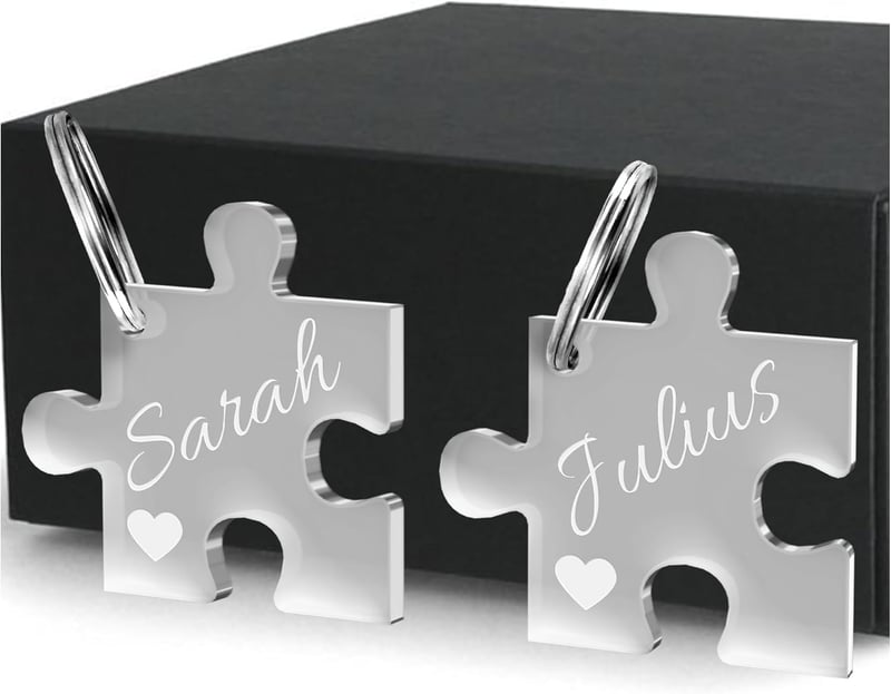 Personalisierte Acrylglas-Puzzle-Schlüsselanhänger für Paare zum Jahrestag