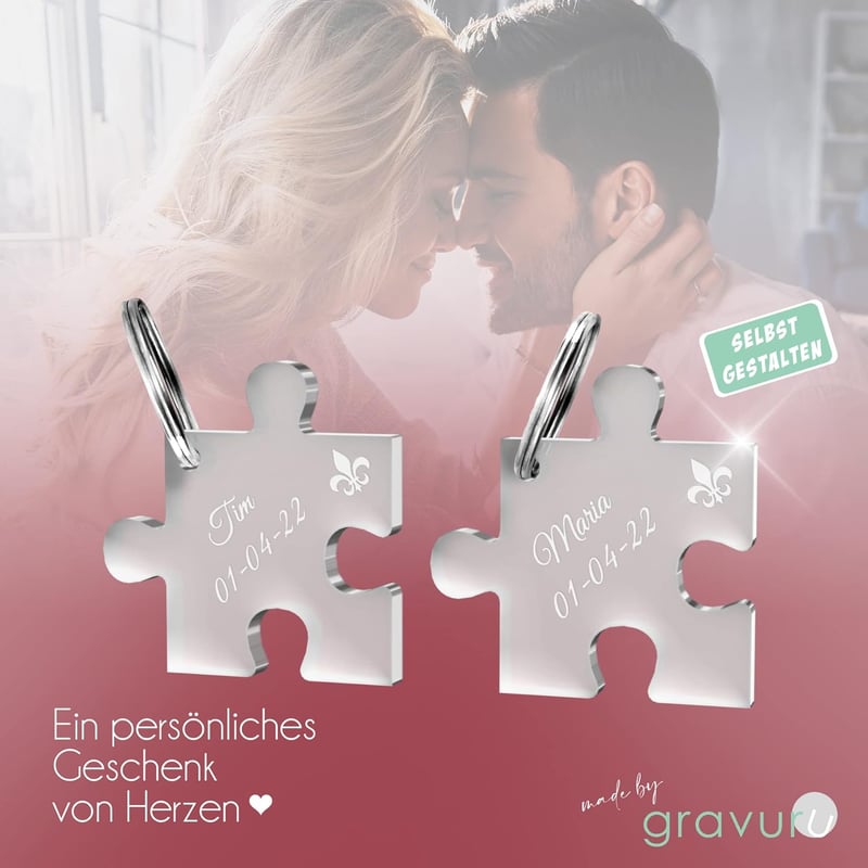 Personalisierte Acrylglas-Puzzle-Schlüsselanhänger für Paare zum Jahrestag