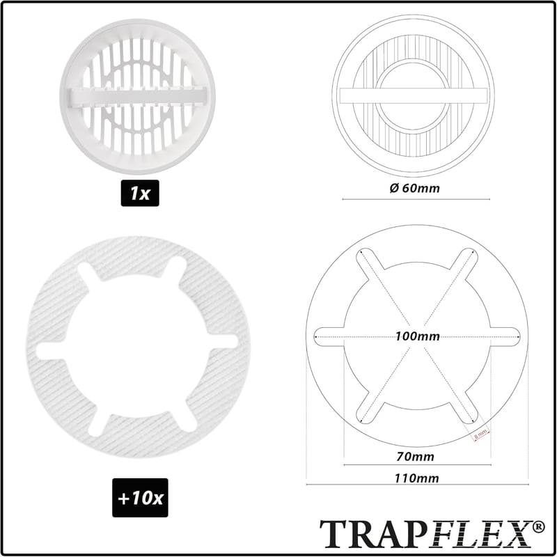 Trapflex Haarsieb mit 10 Haarfängern für Tempoplex Ablaufgarnitur
