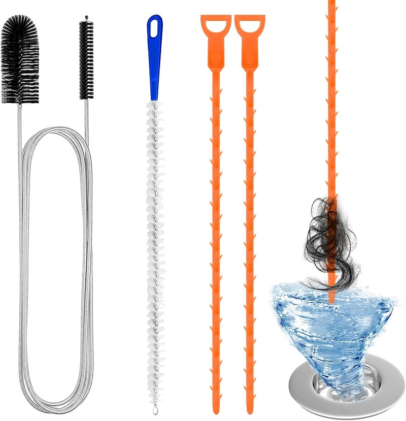Edelstahl-Abflussreiniger Set mit flexibler Bürste für Küche und Dusche