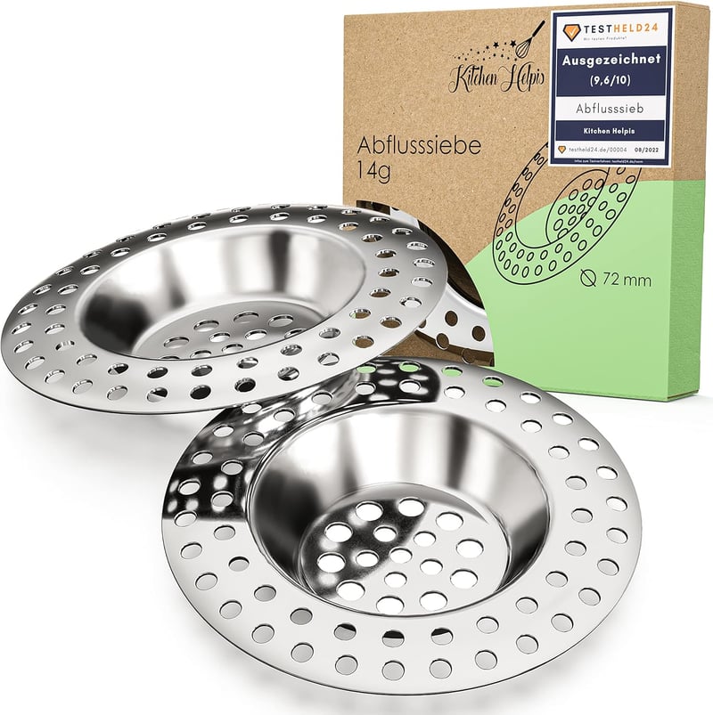 2X Abflusssieb aus rostfreiem Edelstahl für Dusche und Spüle