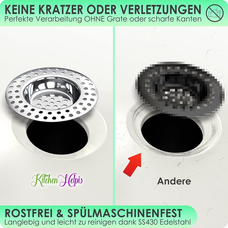 2X Haarsieb aus rostfreiem Edelstahl für alle Abflüsse, schnell reinigend