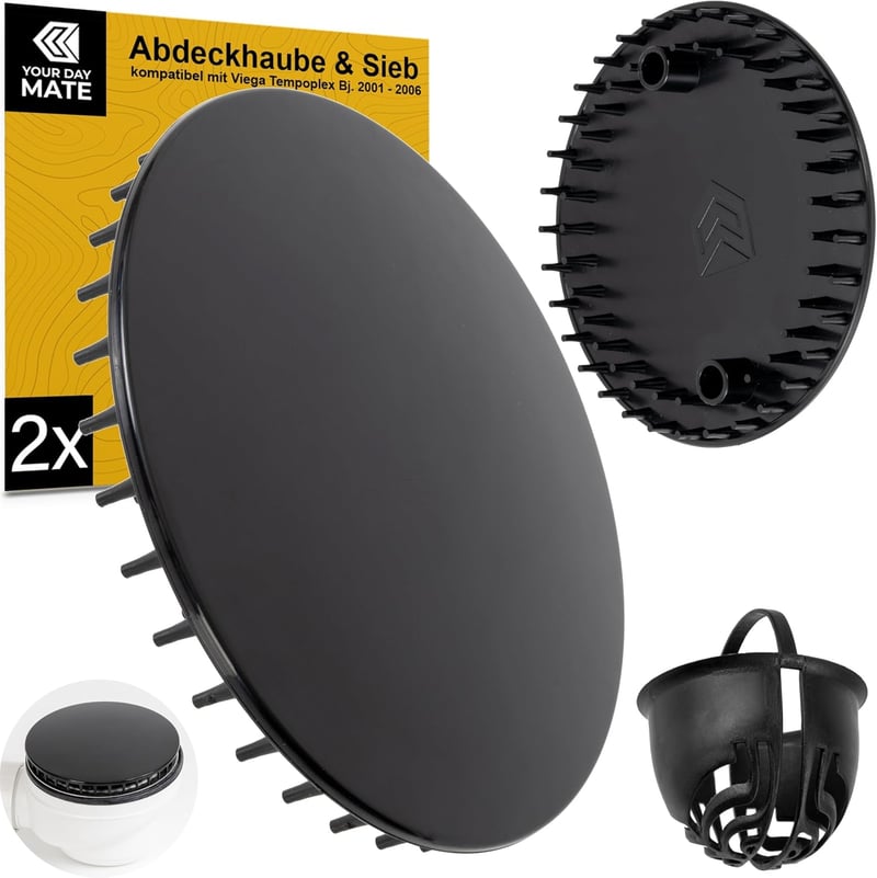 Duschabfluss Abdeckhaube und Haarsieb Set, Ø 112 mm, Schwarz