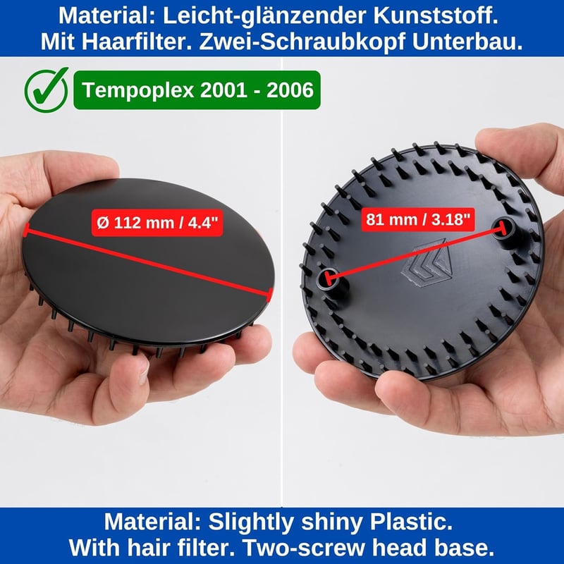 Duschabfluss Abdeckhaube und Haarsieb Set, Ø 112 mm, Schwarz