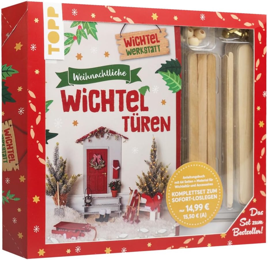 Weihnachts-Wichteltür-Bastelset mit Anleitungsbuch und Materialien