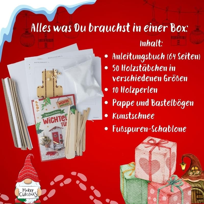 Weihnachts-Wichteltür-Bastelset mit Anleitungsbuch und Materialien