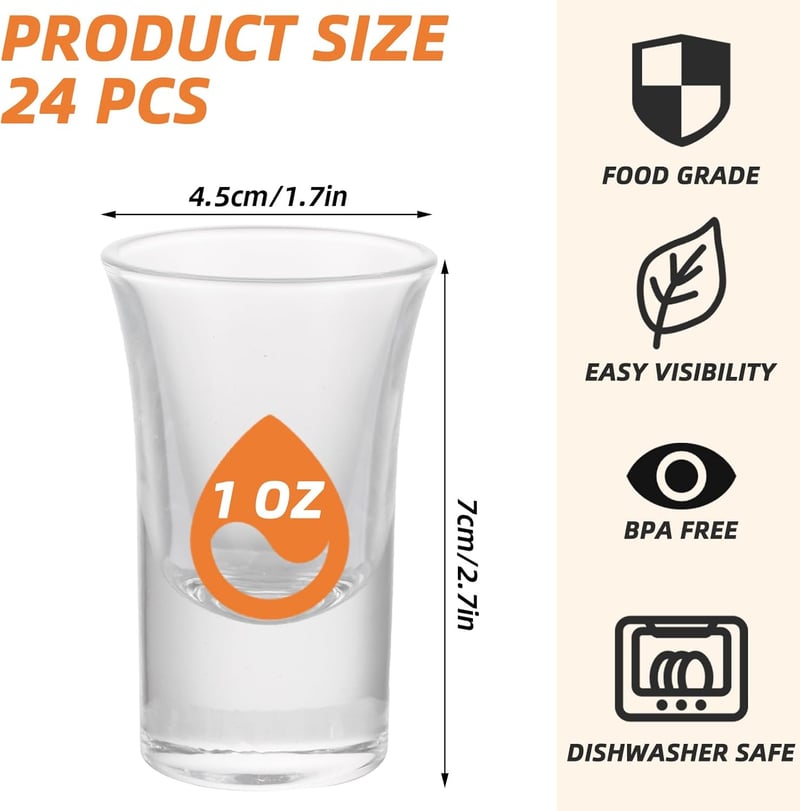 24er Set Schnapsgläser 3cl - Glas Shotgläser für Tequila & Partys