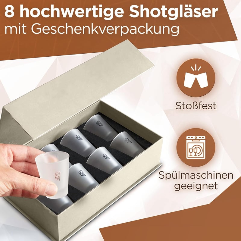 Weihnachtsgeschenk: 8er Set Milchglas Schnapsgläser, spülmaschinenfest