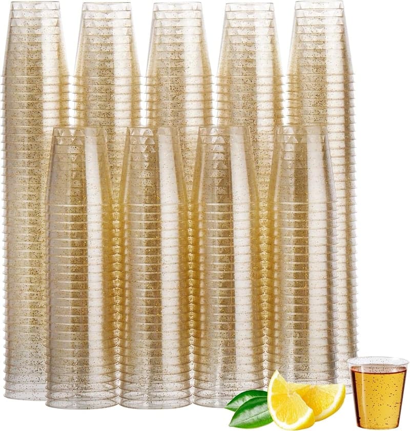 Goldglitter Plastikschnapsgläser 600 Stück, 3cl – Stabil & Wiederverwendbar
