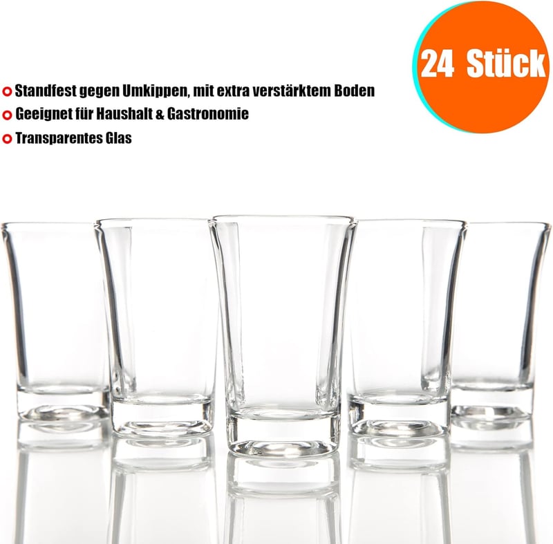 24er Set Spülmaschinenfeste Schnapsgläser aus Glas, 4cl