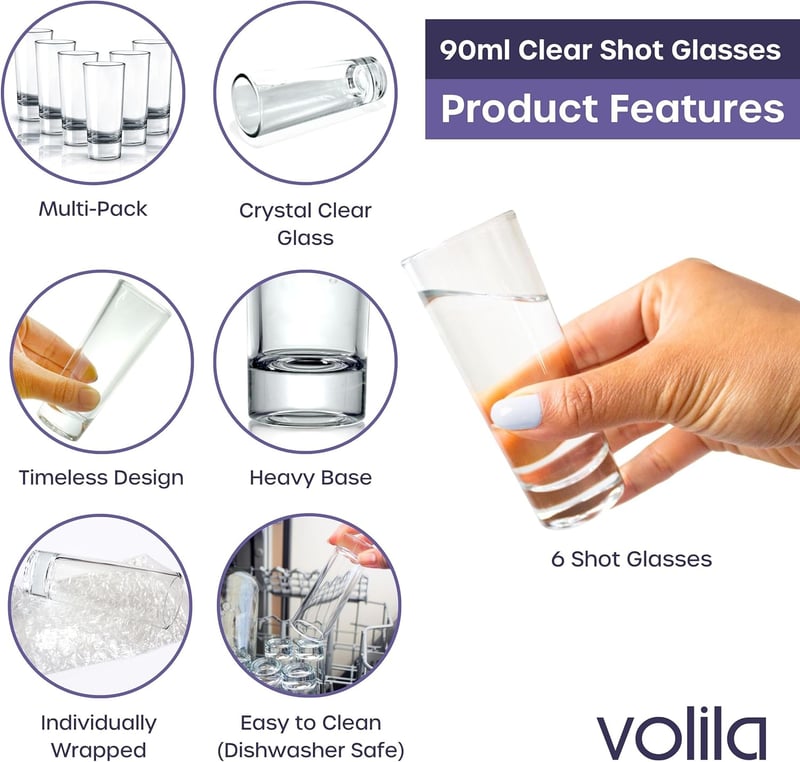 Schnapsgläser Set (6er-Pack) – 90ml Glas mit schwerem Boden für Tequila und Shots
