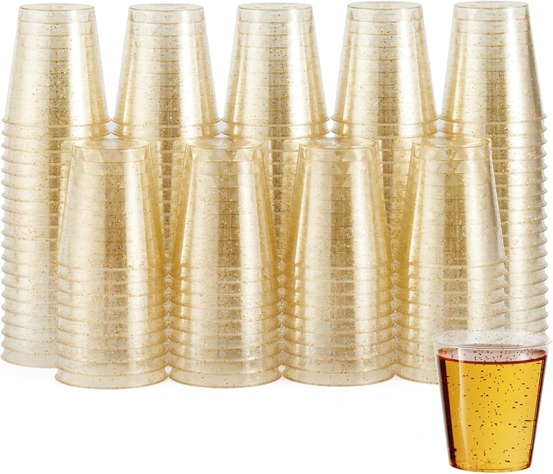 60 Goldglitter Schnapsgläser aus Kunststoff - Mehrweg Partybecher