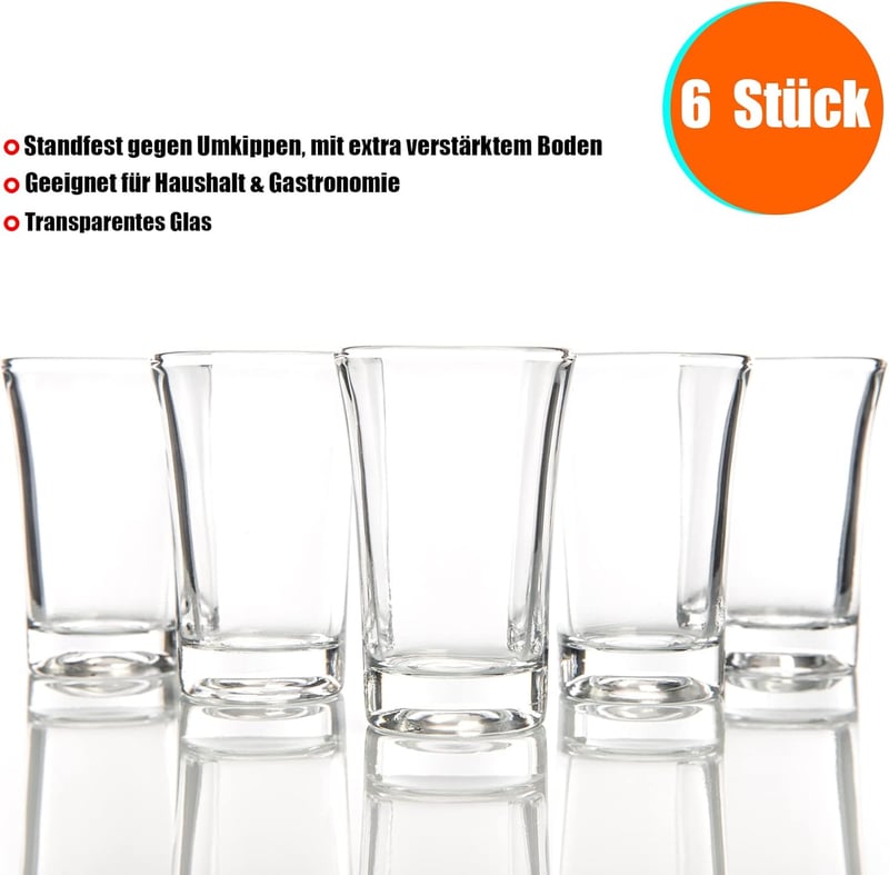 6er Set Spülmaschinenfeste Schnapsgläser aus Glas – 4cl für Wodka, Tequila & mehr