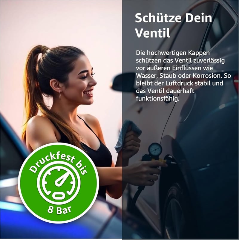 Schwarze 8er Set Ventilkappen für Auto, Motorrad und Fahrrad