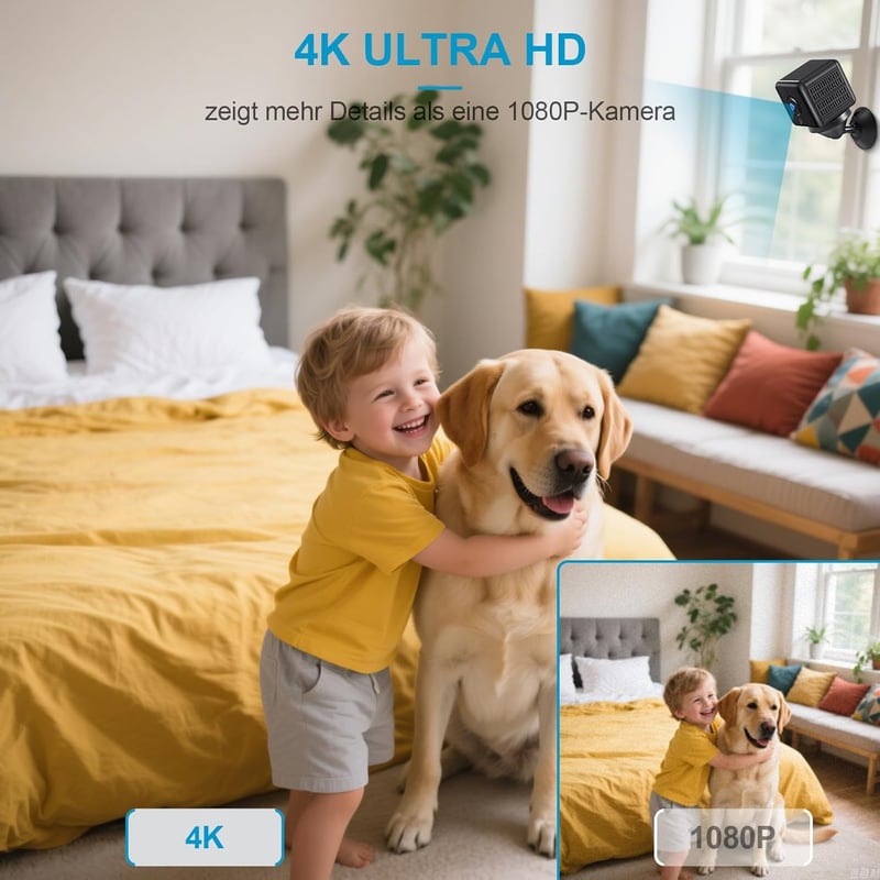 4K HD WLAN Überwachungskamera für innen mit Nachtsicht und APP