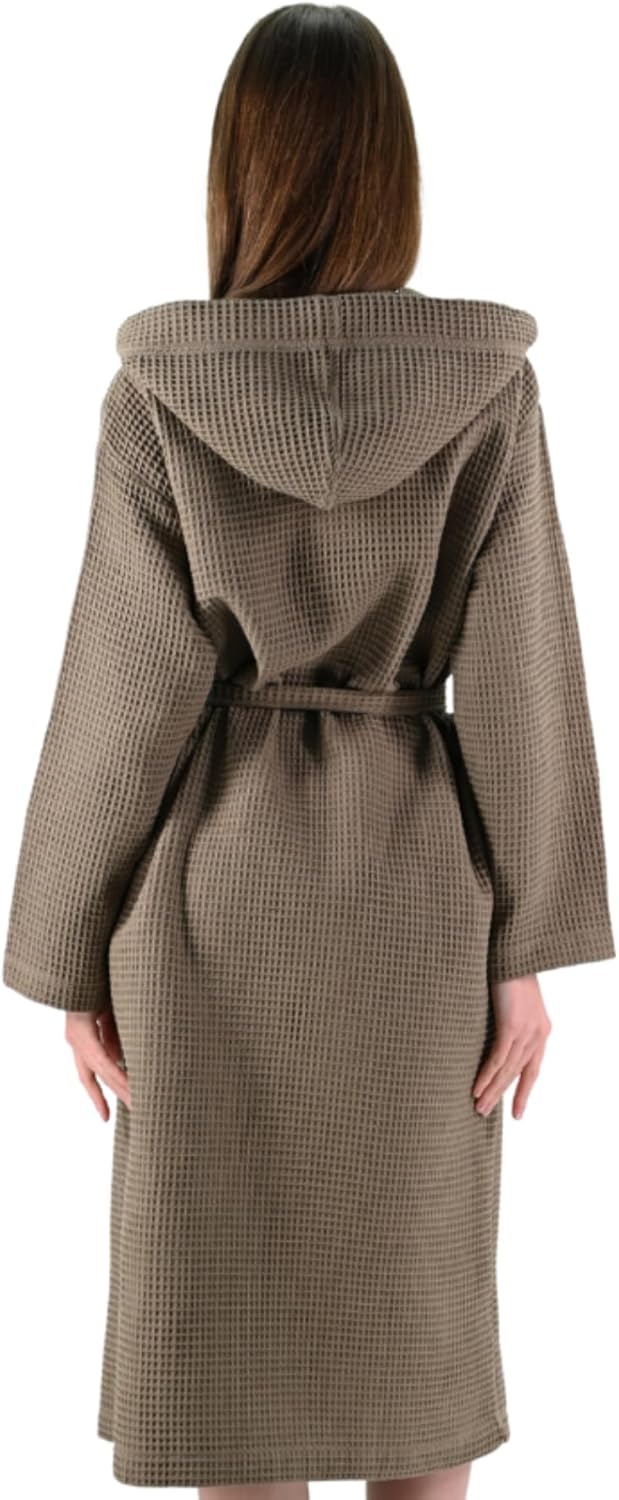 100% Baumwolle Waffelstoff Bademantel mit Kapuze für Damen und Herren
