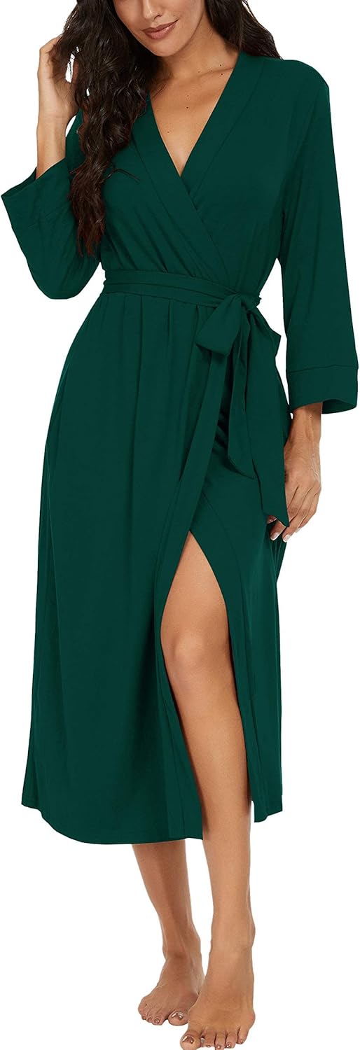 Leichter Kimono-Bademantel für Damen mit 3/4-Ärmeln und V-Ausschnitt