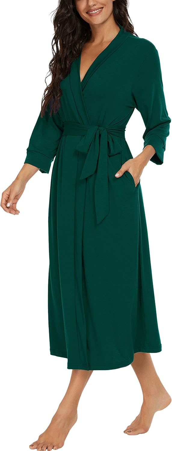 Leichter Kimono-Bademantel für Damen mit 3/4-Ärmeln und V-Ausschnitt