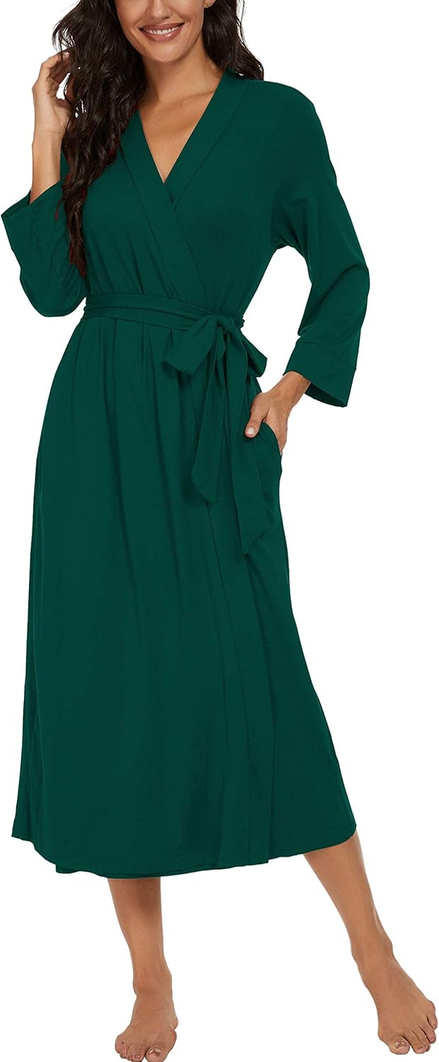 Leichter Kimono-Bademantel für Damen mit 3/4-Ärmeln und V-Ausschnitt