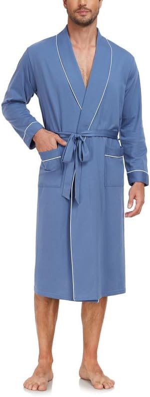 Leichter Sauna-Bademantel aus 100% Baumwolle für Herren mit Tasche