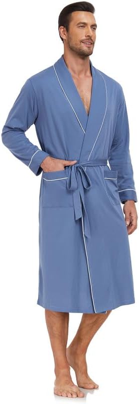 Leichter Sauna-Bademantel aus 100% Baumwolle für Herren mit Tasche