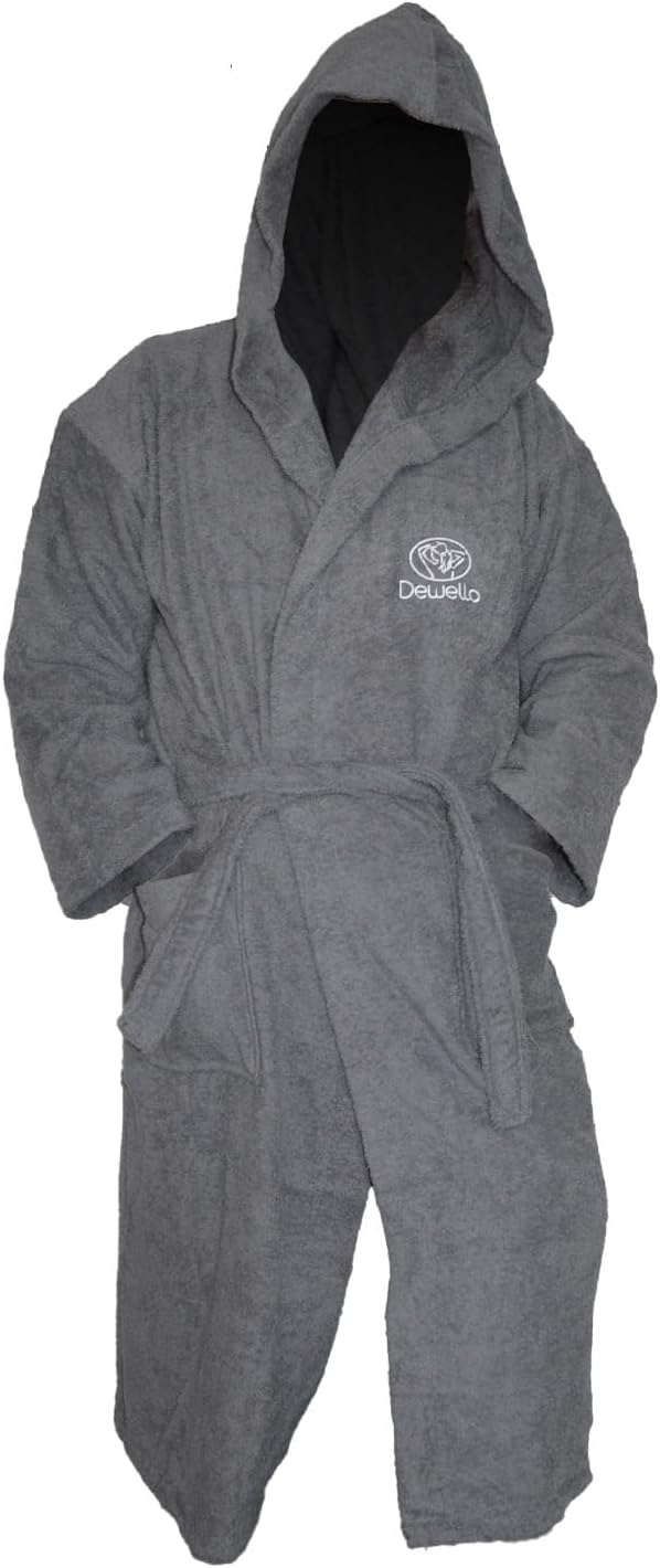 Unisex Kapuzenbademantel aus Baumwolle, Frottee, Grau