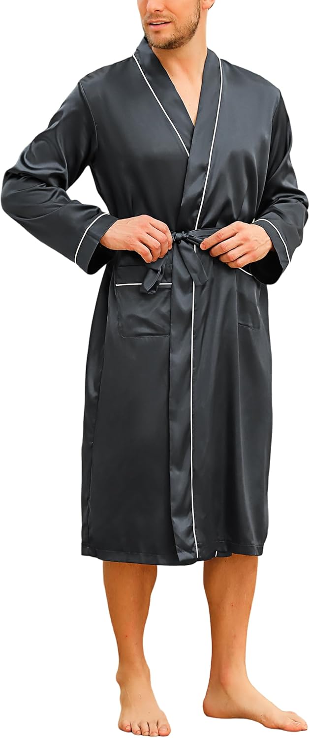 Herren Satin Kimono Robe – leichter Morgenmantel für Männer