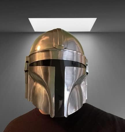 Mandalorian Boba Fett Cosplay Helm aus Stahl in Silber, Erwachsenengröße