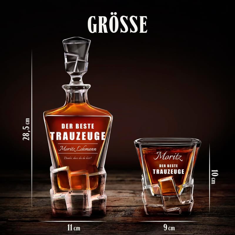 Whisky Dekanter Set mit Gravur für Männer - 950 ml Kristallglas