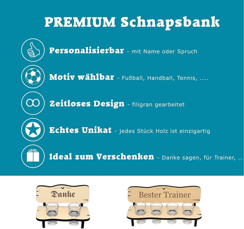 Trainerbank aus Holz mit Gravur - Geschenk für Fußballtrainer und Co-Trainer