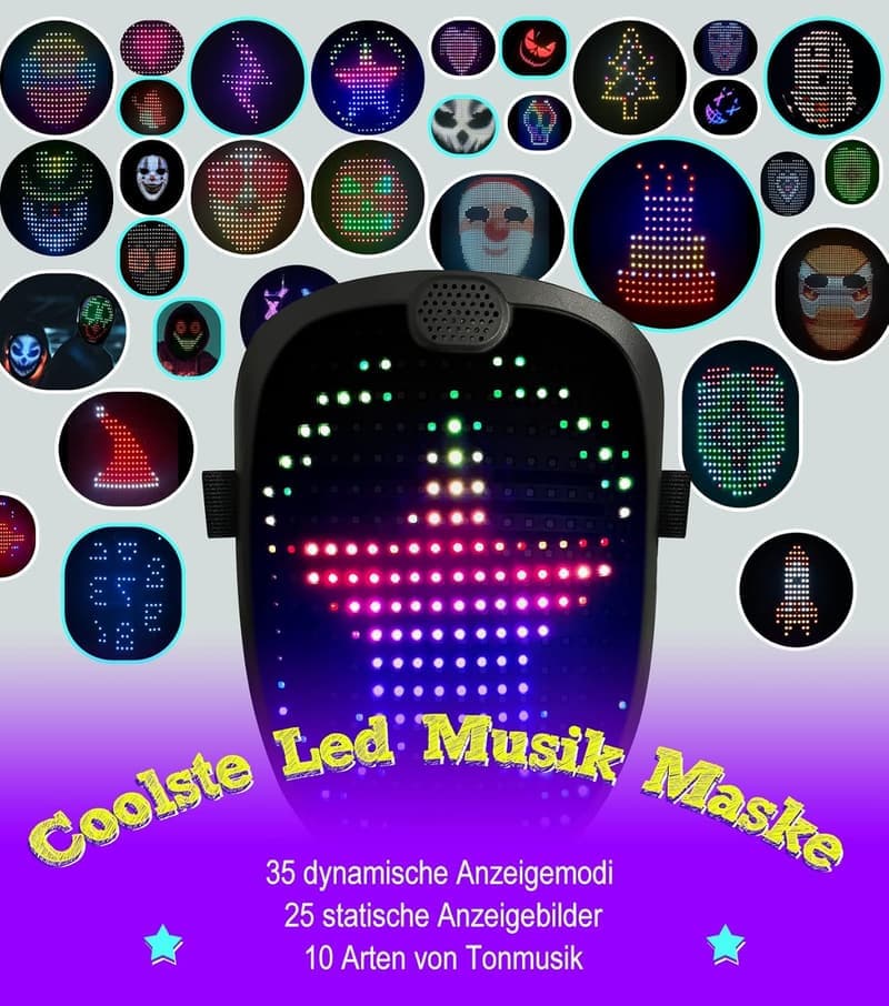 LED Maske mit Gestensteuerung für Halloween und Karneval