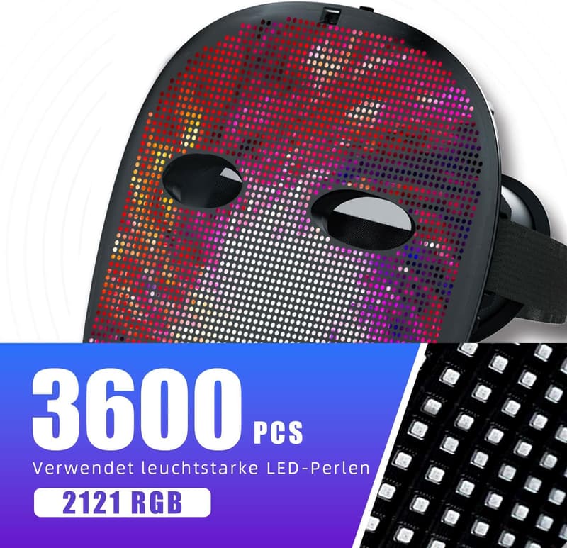 Bluetooth LED Maske mit Gestenerkennung für Karneval und Cosplay