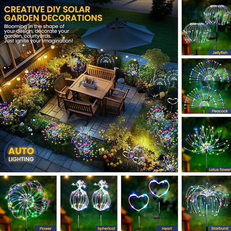 Solar-Feuerwerk-Lichter für Garten – 4er Set mit 120 LEDs, wasserdicht