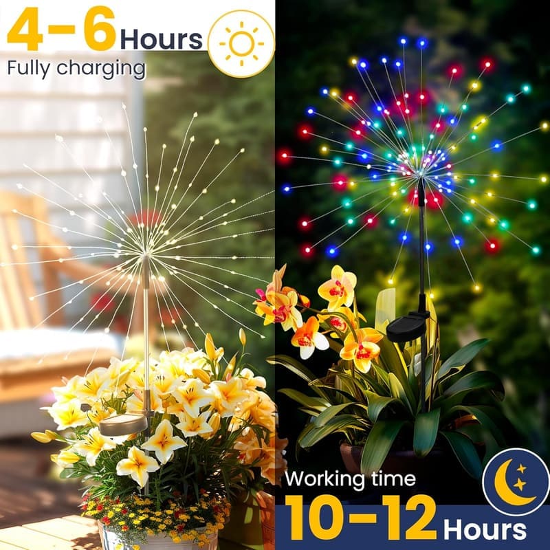 Solar-Feuerwerk-Lichter für Garten – 4er Set mit 120 LEDs, wasserdicht