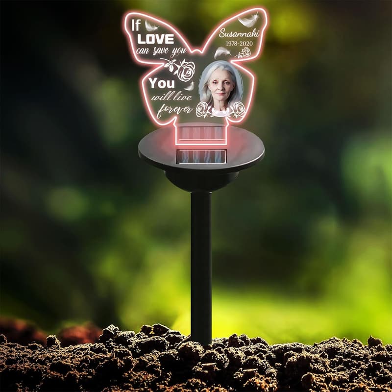 Personalisierte Solar-Gartenlichter für Verstorbene mit Foto und Namen