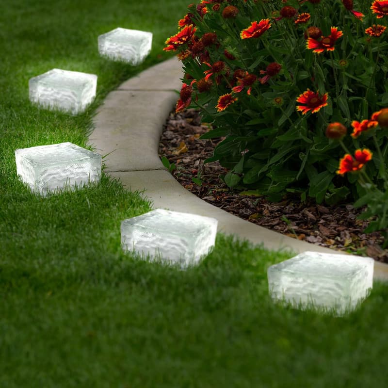 Set aus 8 Solar-Pflastersteinen mit 4 weißen LEDs für Gartenbeleuchtung