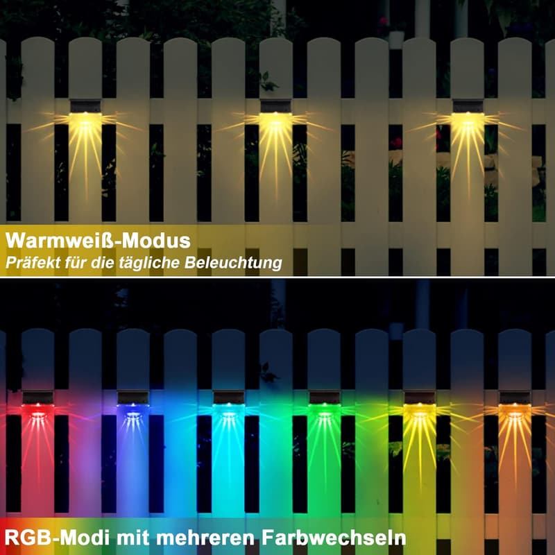 6er Set Solarleuchten für Garten und Terrasse, LED warmweiß/Farbwechsel