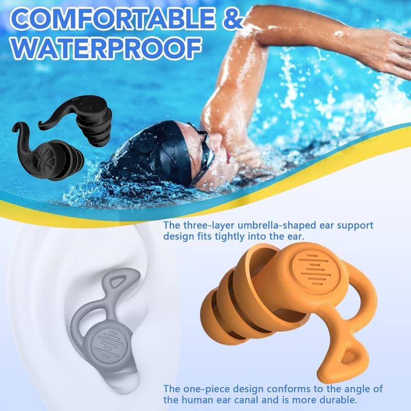 Wasserdichte Silikon Ohrstöpsel für Erwachsene - 4 Paar zum Schwimmen