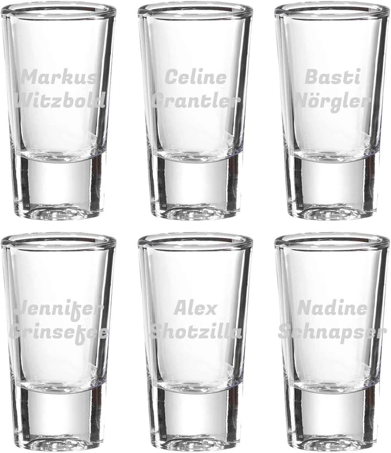 Personalisierte Schnapsgläser mit Gravur, 30 ml, 6er Set für Paare