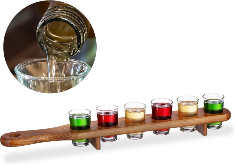 Praktisches Schnapsbrett mit 6 Gläsern – tolle Geschenkidee