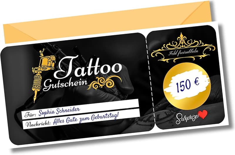 Personalisierte Rubbelkarte zum Verschenken von Tattoos