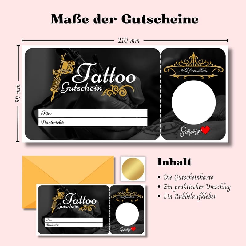 Personalisierte Rubbelkarte zum Verschenken von Tattoos