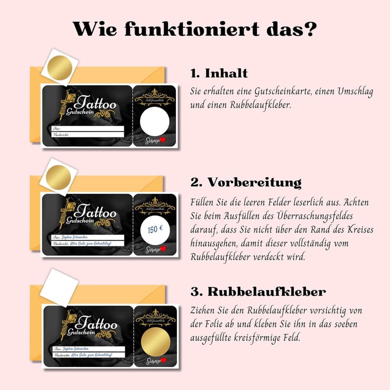 Personalisierte Rubbelkarte zum Verschenken von Tattoos