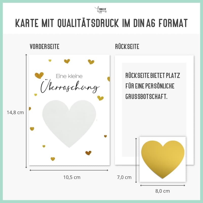 Rubbelkarte zum Selberbeschriften | Gutschein für Muttertag und Vatertag | DIN A6 (Herzen Gold)