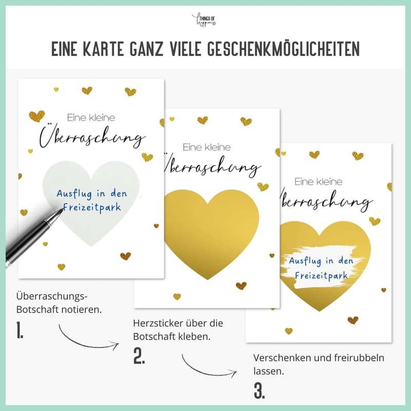 Rubbelkarte zum Selberbeschriften | Gutschein für Muttertag und Vatertag | DIN A6 (Herzen Gold)