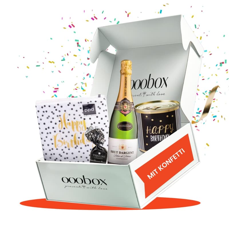 Geschenkset zum Geburtstag mit Sekt, Trüffeln und Kerze für Erwachsene