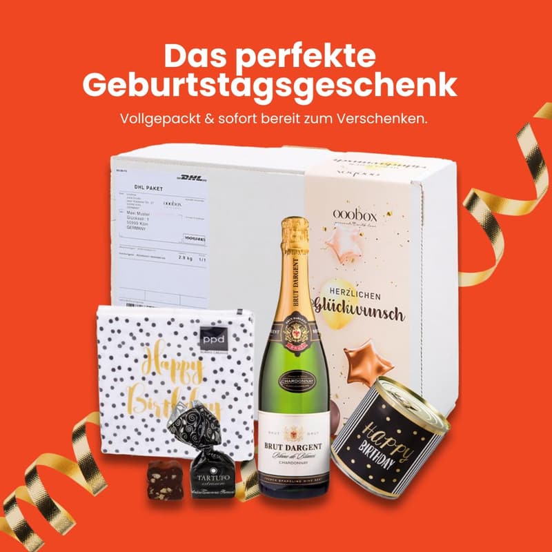 Geschenkset zum Geburtstag mit Sekt, Trüffeln und Kerze für Erwachsene